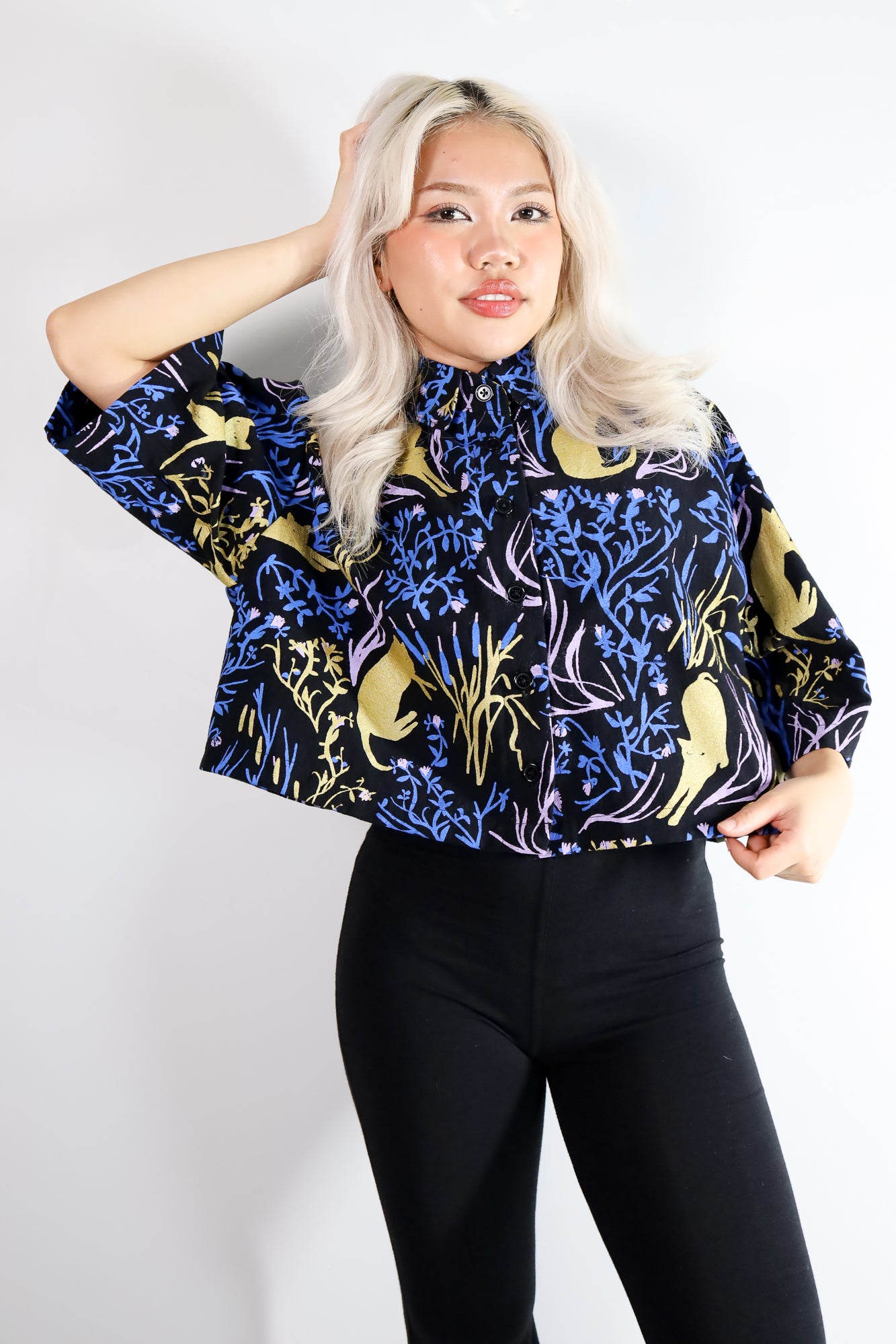 Cattails Cropped Crêpe Button Up - Thief and Bandit