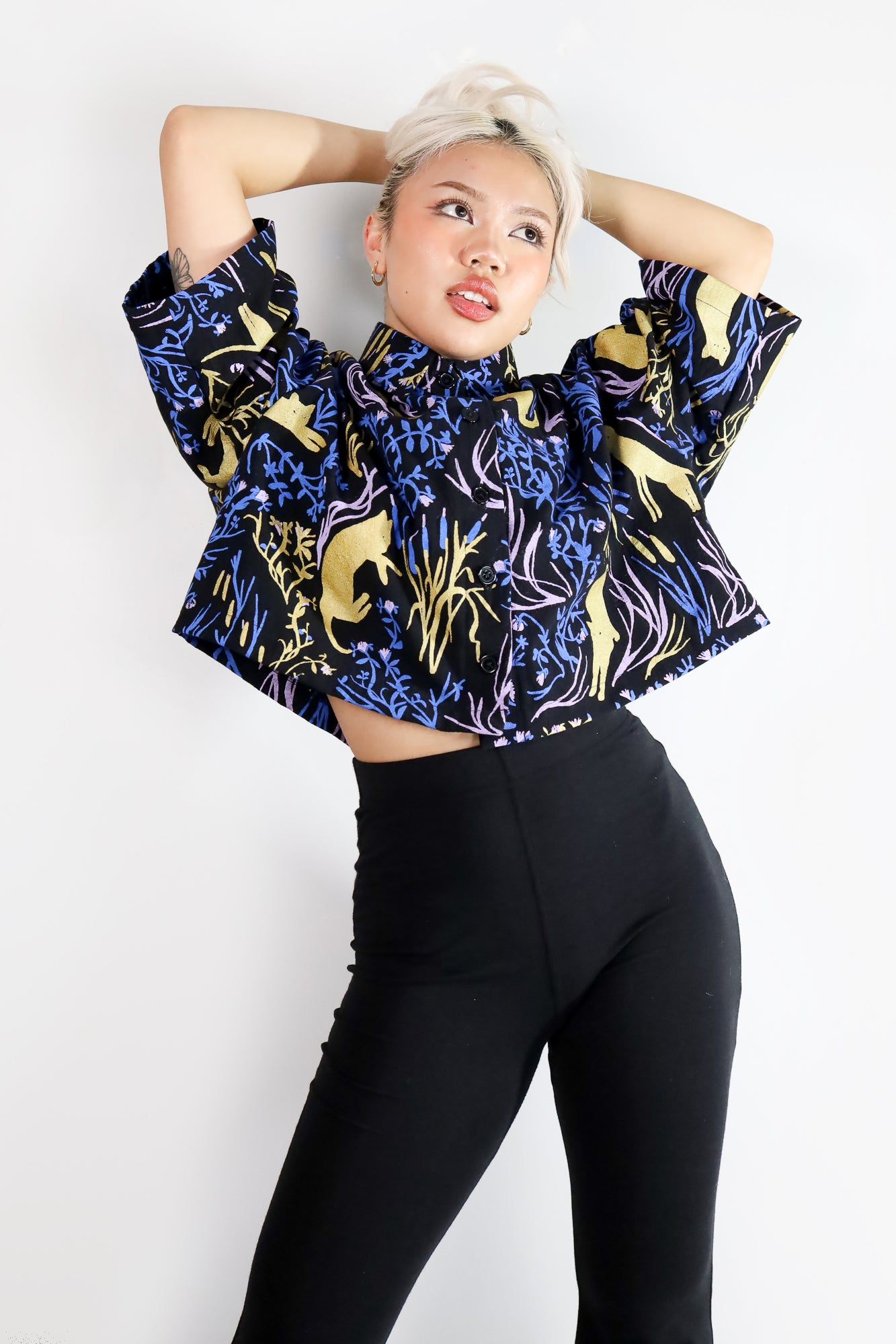 Cattails Cropped Crêpe Button Up - Thief and Bandit