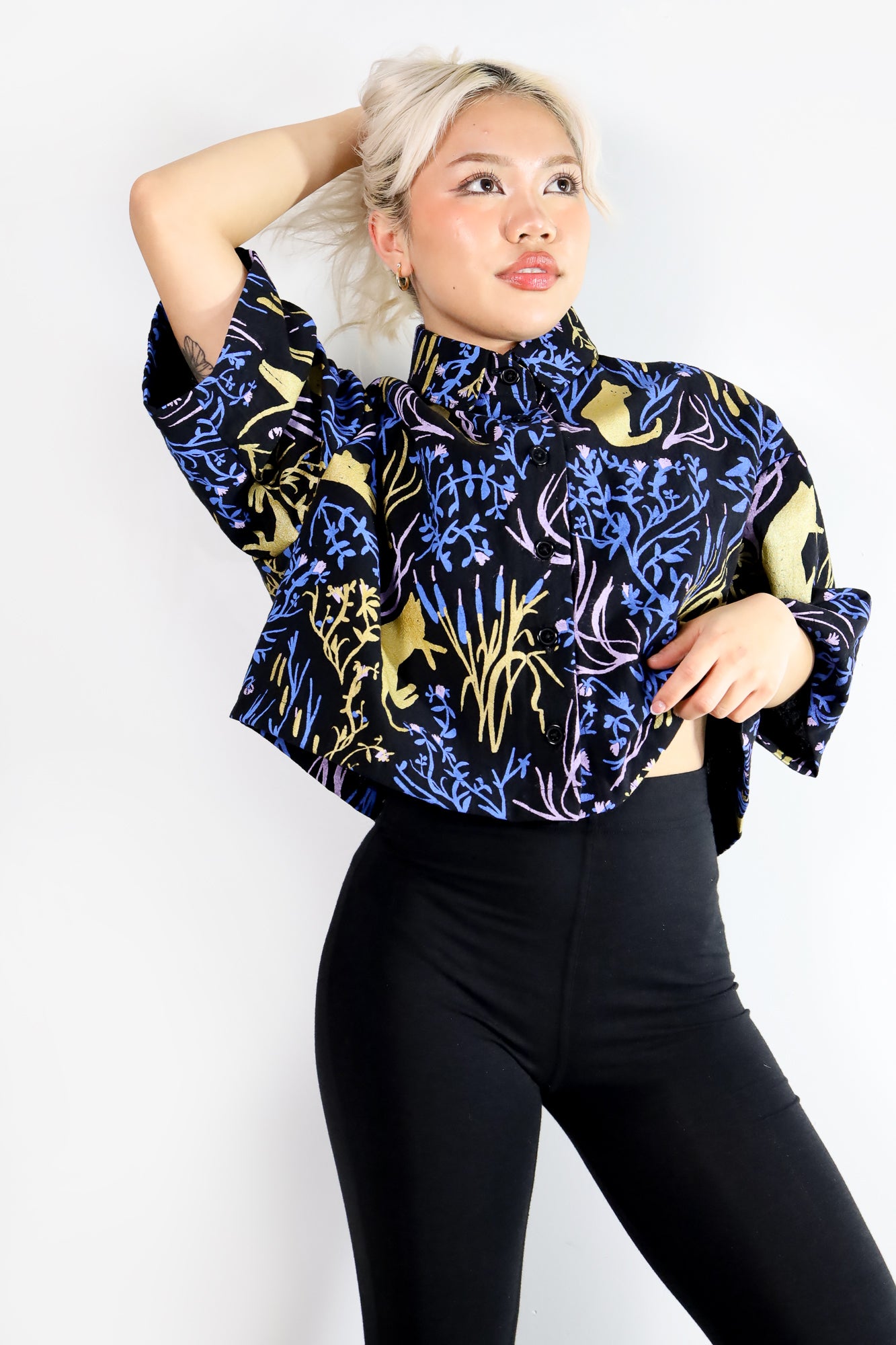 Cattails Cropped Crêpe Button Up - Thief and Bandit
