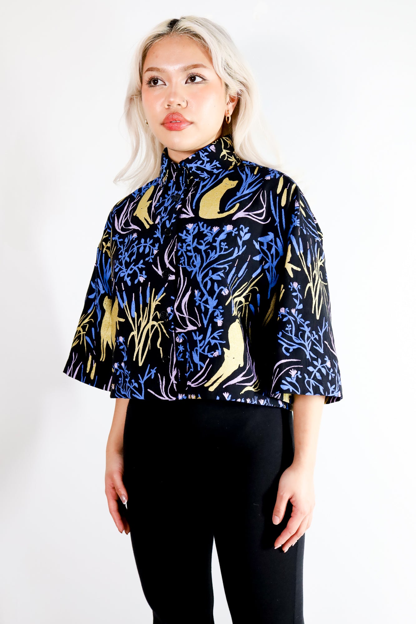 Cattails Cropped Crêpe Button Up - Thief and Bandit