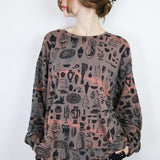 Black 'Curio' on Red Sand Storm Cropped Pullover (Sizes 1, 2, & 3)