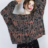 Black 'Curio' on Red Sand Storm Cropped Pullover (Sizes 1, 2, & 3)