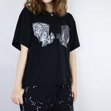 Bat-to-Bat Loose Tee in Silver on Black