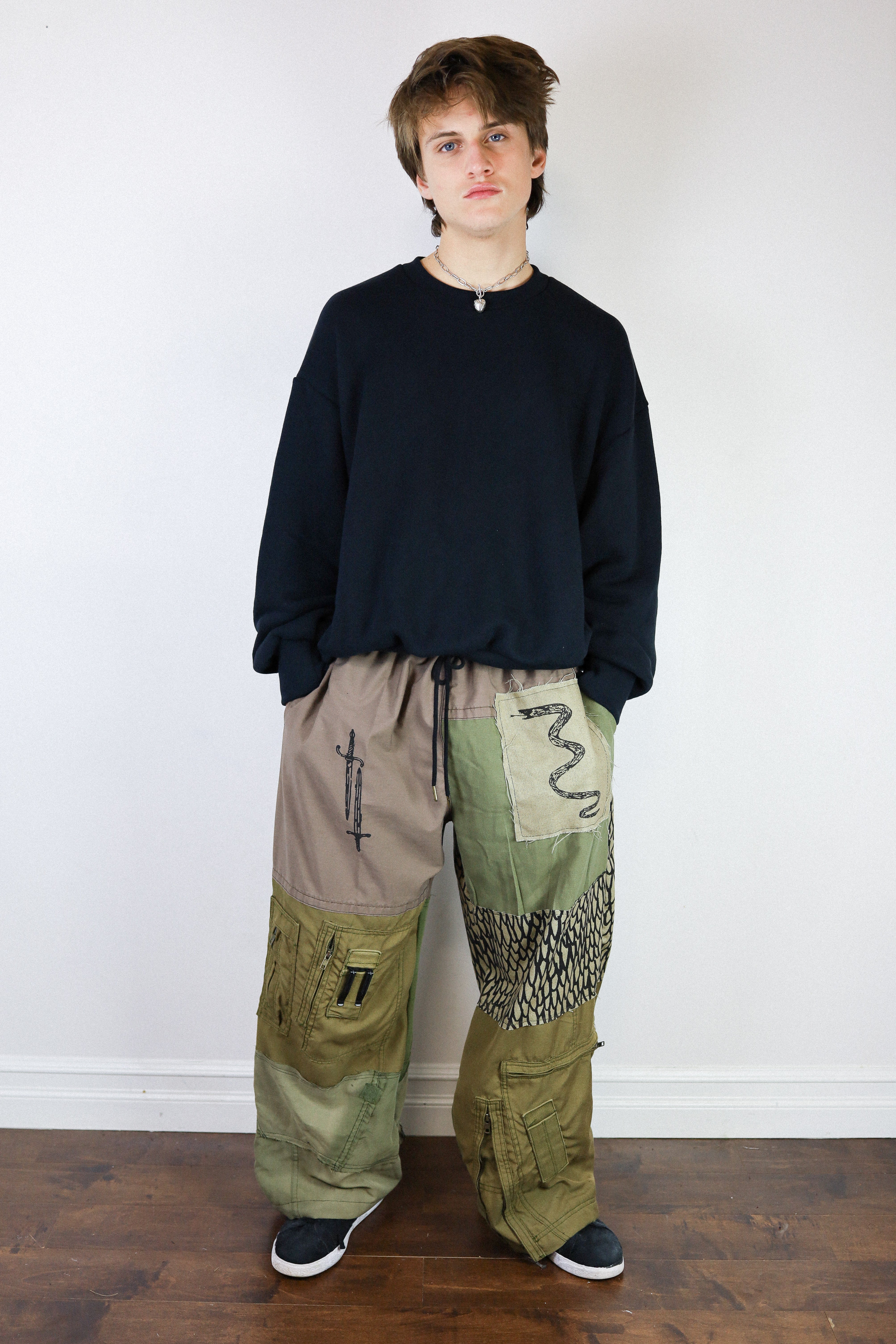 ウ★新品★et.UNiVER　Square patchwork pants BlueVelvet Patchwork Wide Leg Pants in Khaki – June Adel