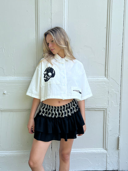 Skull/Knife One of a Kind Fringed Button Up in Size 1, 2, 3