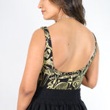 Gold on Black Shroomed Sleeveless Bodysuit