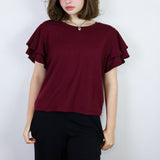 Ruffle Sleeved Cranberry Amie Tee