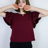 Ruffle Sleeved Cranberry Amie Tee