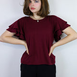 Ruffle Sleeved Cranberry Amie Tee