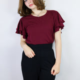 Ruffle Sleeved Cranberry Amie Tee
