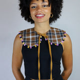 Brown Plaid Round Collar