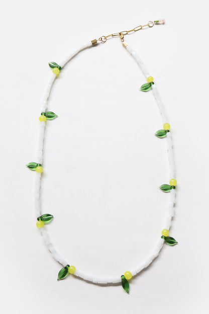 One of a kind glass bead necklace in Lemon Drop