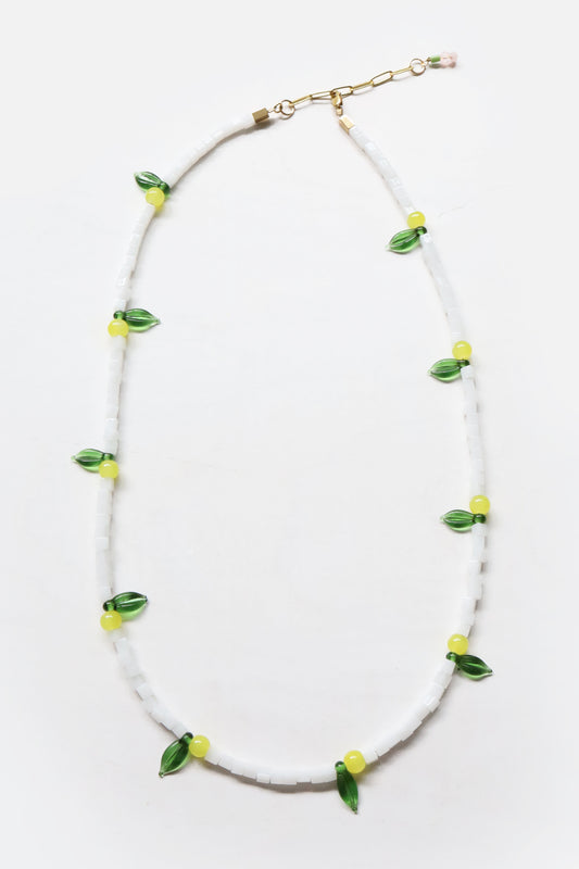 One of a kind glass bead necklace in Lemon Drop