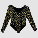 Gold on Black Lunar Moth Scoop Neck Bodysuit (Medium)