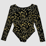 Gold on Black Lunar Moth Scoop Neck Bodysuit (Medium)