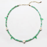 One of a kind glass bead necklace in Pale Green Daisy