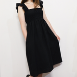 Fit and Flare Smocked Bodice Mollie Dress in Black