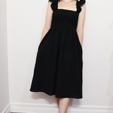 Fit and Flare Smocked Bodice Mollie Dress in Black