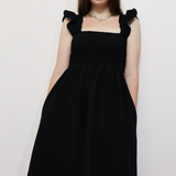 Fit and Flare Smocked Bodice Mollie Dress in Black