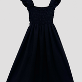 Fit and Flare Smocked Bodice Mollie Dress in Black