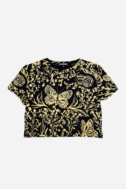 Gold on Black Moth Cropped Tee