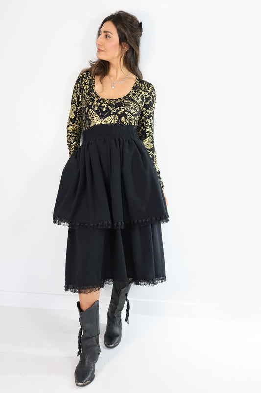 Black Luisa Tiered Prairie Skirt (Medium)