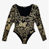 Gold on Black Moth Scoop Neck Bodysuit in Medium