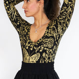 Gold on Black Moth Scoop Neck Bodysuit in Medium