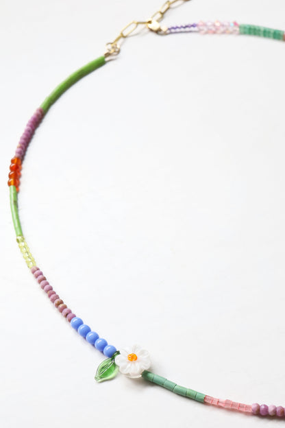 One of a kind glass bead necklace in Multipop Daisy