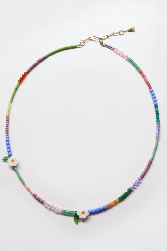 One of a kind glass bead necklace in Multipop Daisy