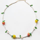 One of a kind glass bead necklace in Peach and Lemon Berry