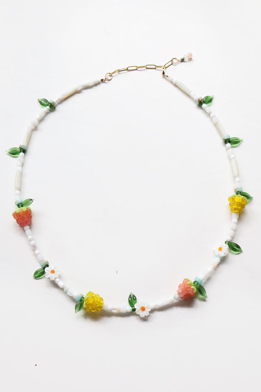 One of a kind glass bead necklace in Peach and Lemon Berry