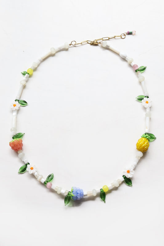 One of a kind glass bead necklace in T&B Pineapple Berry