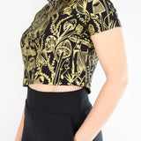 Gold on Black Shroomed Cropped Tee