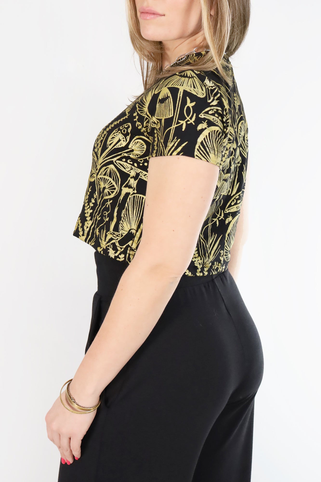 Gold on Black Shroomed Cropped Tee