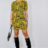 Black on Citrus Shroomed Jane Dress