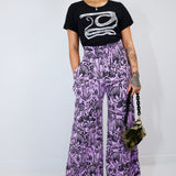 Black on Orchid Shroomed High Waisted Wide Leg Pants