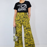 Black on Citrus Shroomed High Waisted Wide Leg Pants