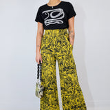 Black on Citrus Shroomed High Waisted Wide Leg Pants