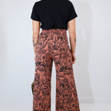 Black on Mulberry Shroomed High Waisted Wide Leg Pants