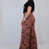 Black on Mulberry Shroomed High Waisted Wide Leg Pants