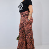 Black on Mulberry Shroomed High Waisted Wide Leg Pants