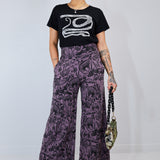 Black on Heather Shroomed High Waisted Wide Leg Pants