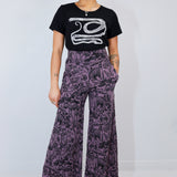 Black on Heather Shroomed High Waisted Wide Leg Pants