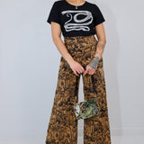 Black on Caramel Shroomed High Waisted Wide Leg Pants