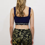 Gold Shroom on Black Bike Shorts (Medium)