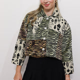 Curious Tiger Patchwork Cropped Jacket in Size 1