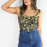 Gold on Black Shroomed Sleeveless Bodysuit