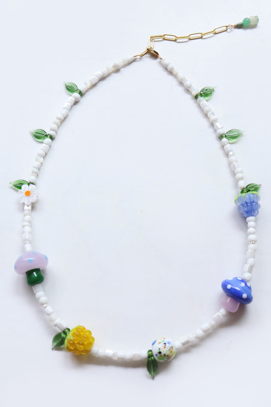 One of a kind glass bead necklace in T&B Mushroom