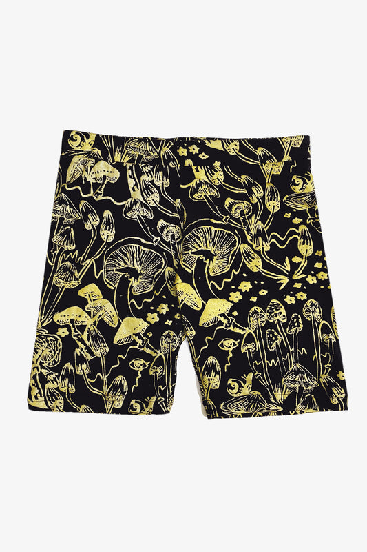 Gold on Black Shroom Bike Shorts in Medium